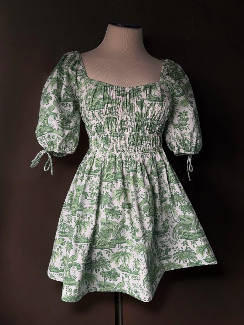Staud Faye Puff Sleeve Mini Dress Clover Toile Floral Animal Print